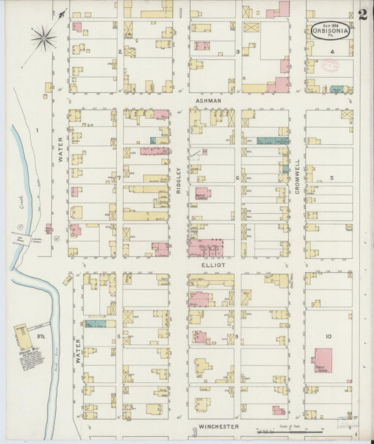 Sanborn Fire Insurance Map from Orbisonia, Huntingdon County, Pennsylvania (1894), Sheet #0002 - Historic Sanborn Fire Insurance Map Print, vintage old map wall art, antique decor, genealogy gift, Pennsylvania Pennsylvania map