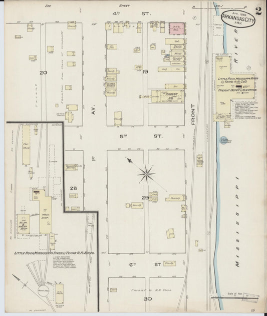 Sanborn Fire Insurance Map from Arkansas City, Desha County, Arkansas (1886), Sheet #0002 - Historic Sanborn Fire Insurance Map Print, vintage old map wall art, antique decor, genealogy gift, Arkansas Arkansas map