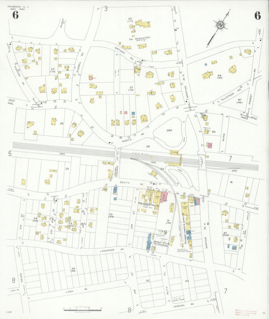 Sanborn Fire Insurance Map from Fanwood, Union County, New Jersey (1933), Sheet #0006 - Historic Sanborn Fire Insurance Map Print, vintage old map wall art, antique decor, genealogy gift, New Jersey New Jersey map