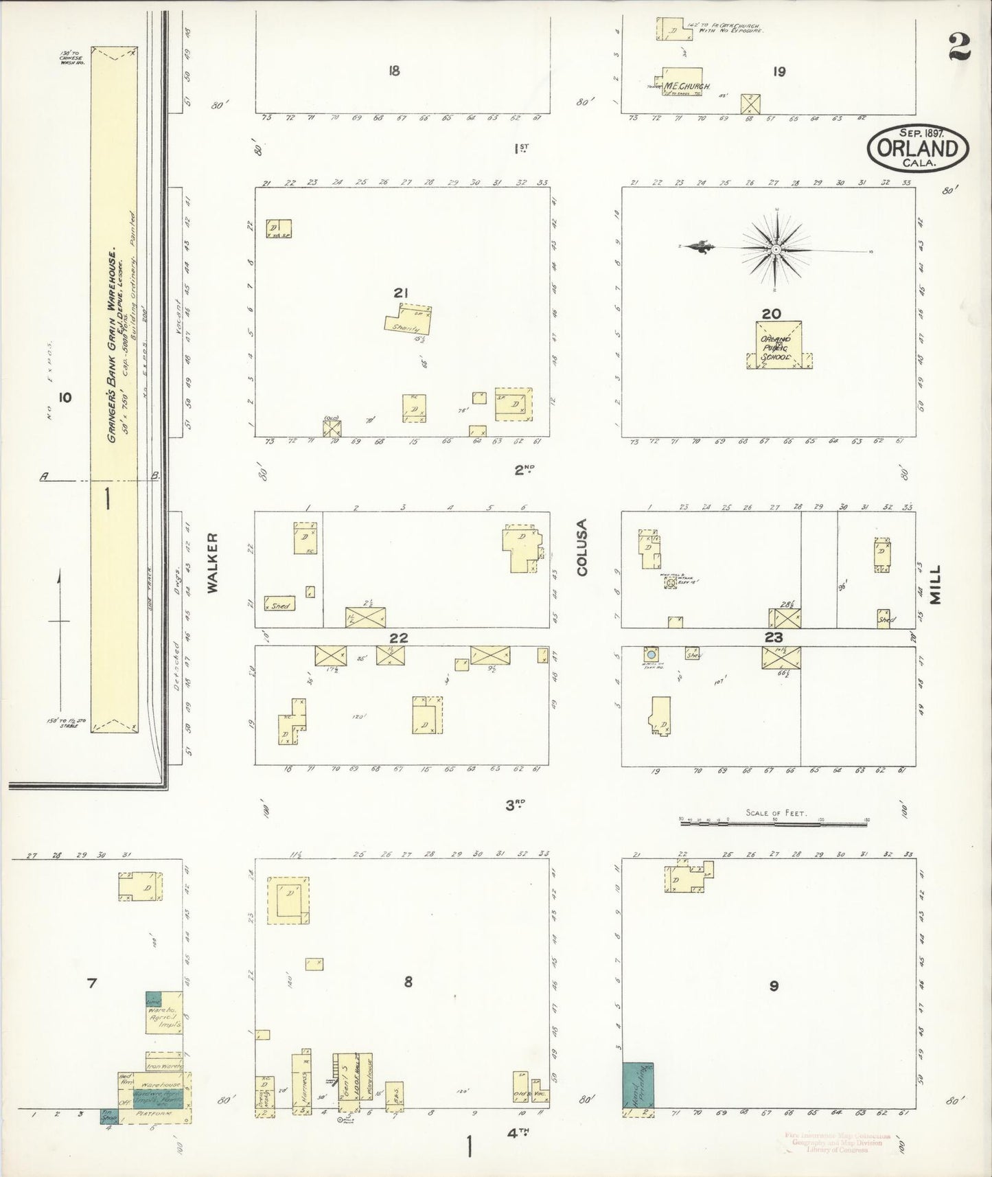 Sanborn Fire Insurance Map from Orland, Glenn County, California (1897), Sheet #0002 - Complete Map Set gallery image, historic Sanborn map, vintage wall art, California California