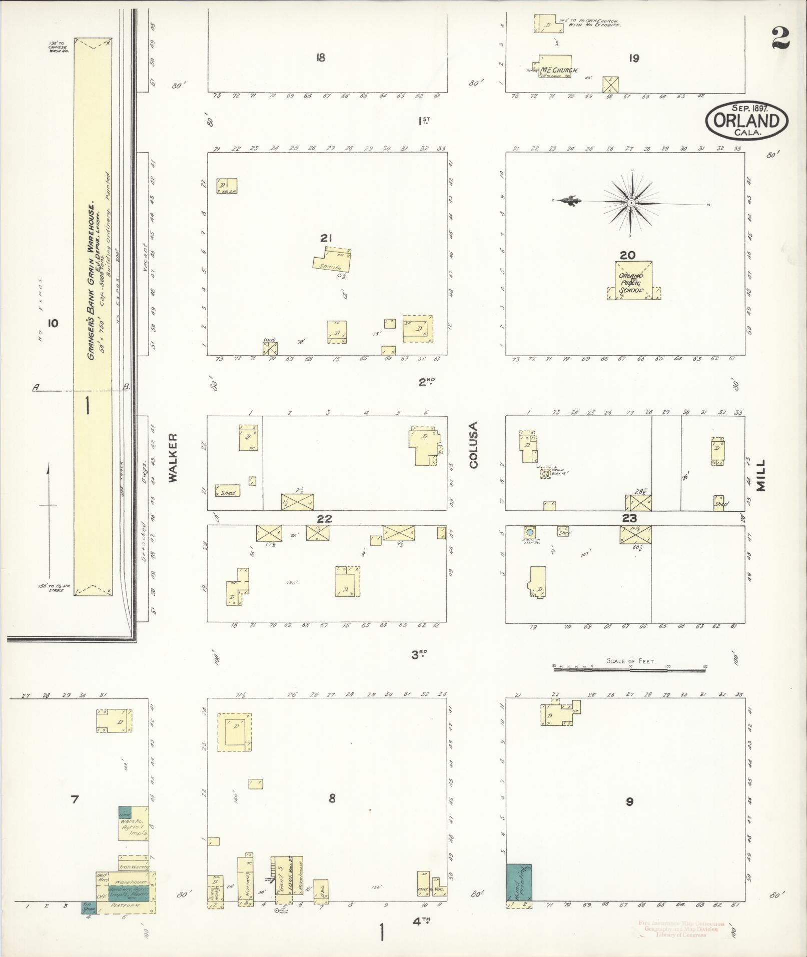 Sanborn Fire Insurance Map from Orland, Glenn County, California (1897), Sheet #0002 - Complete Map Set gallery image, historic Sanborn map, vintage wall art, California California