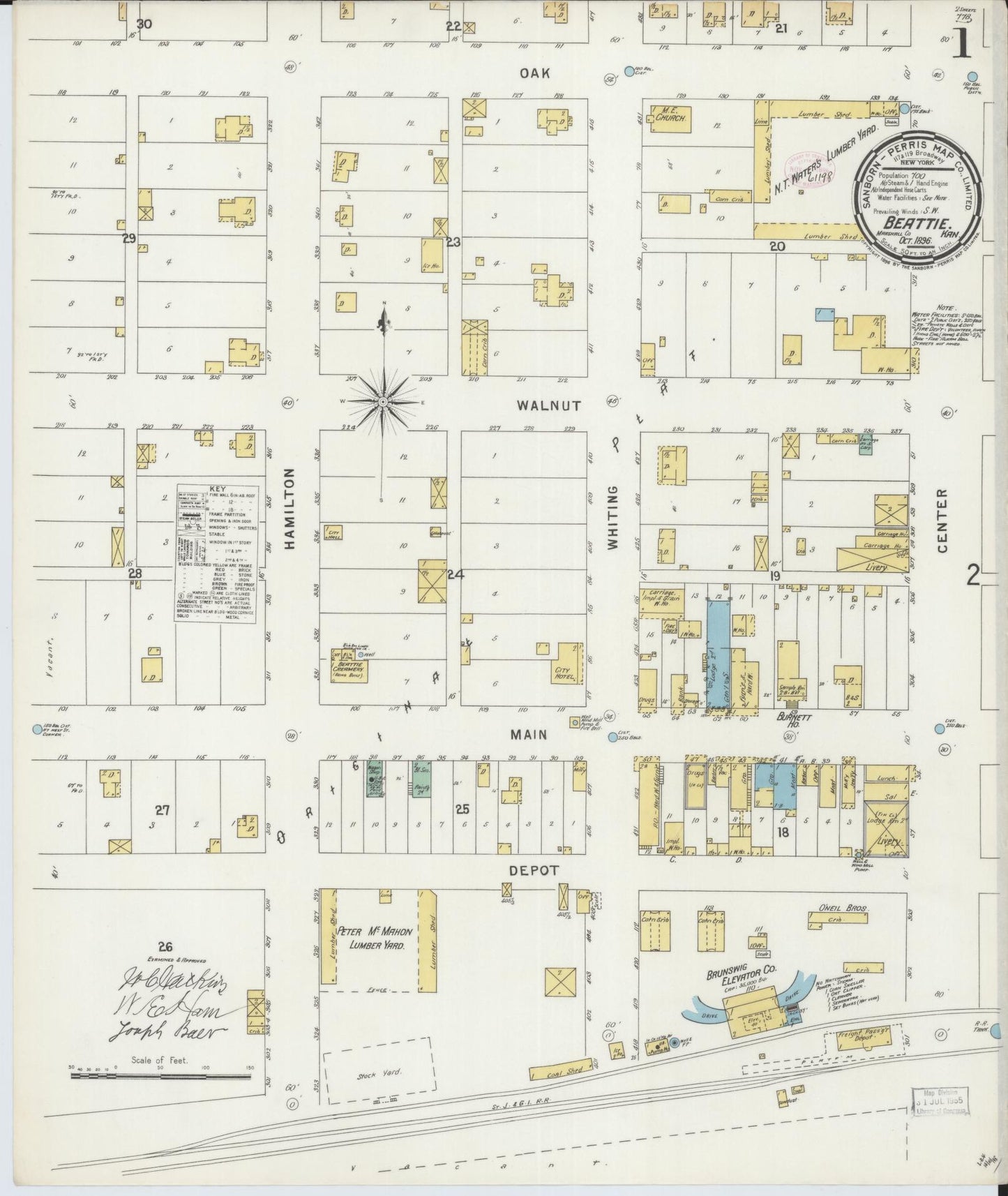 Sanborn Fire Insurance Map from Beattie, Marshall County, Kansas (1896), Sheet #0001 - Historic Sanborn Fire Insurance Map Print, vintage old map wall art, antique decor, genealogy gift, Kansas Kansas map