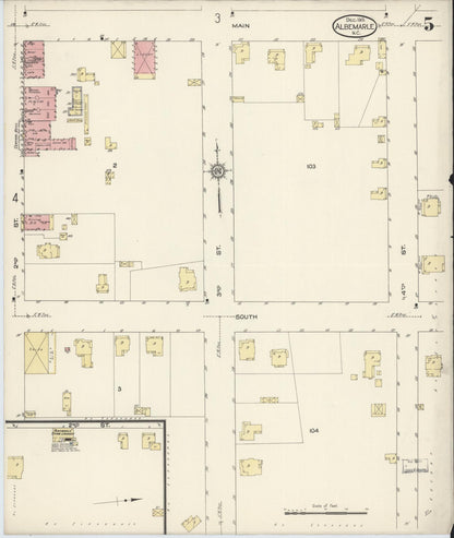Sanborn Fire Insurance Map from Albemarle, Stanley County, North Carolina (1913), Sheet #0005 - Complete Map Set gallery image, historic Sanborn map, vintage wall art, North Carolina North Carolina
