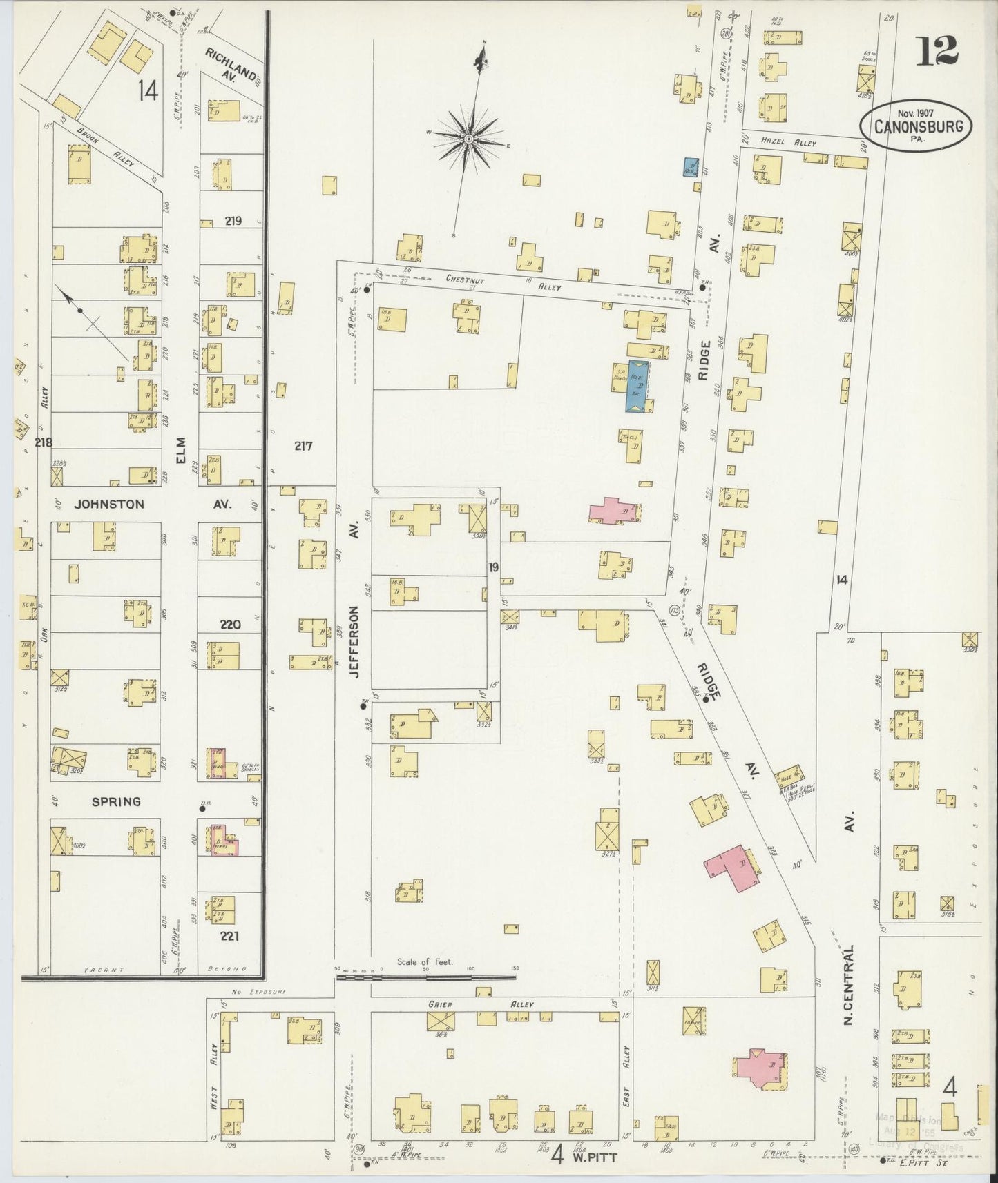 Sanborn Fire Insurance Map from Canonsburg, Washington County, Pennsylvania (1907), Sheet #0012 - Complete Map Set gallery image, historic Sanborn map, vintage wall art, Pennsylvania Pennsylvania