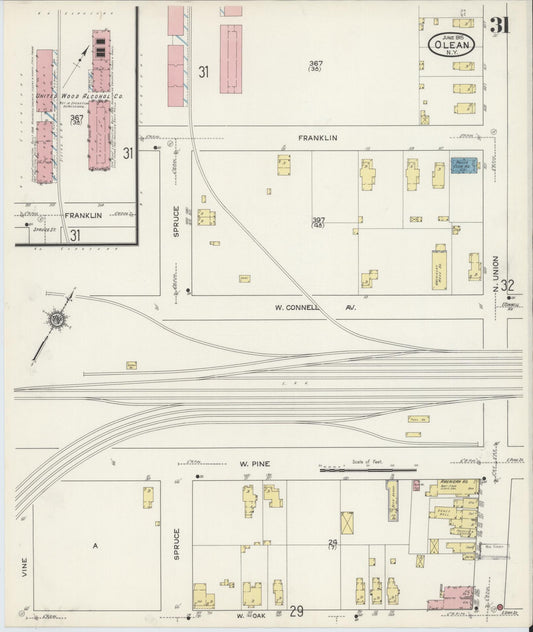 Sanborn Fire Insurance Map from Olean, Cattaraugus County, New York (1915), Sheet #0031 - Historic Sanborn Fire Insurance Map Print, vintage old map wall art, antique decor, genealogy gift, New York New York map