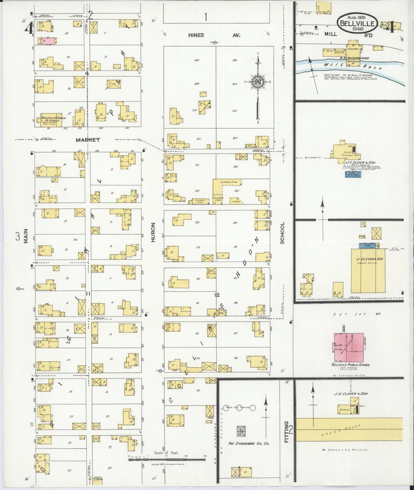 Sanborn Fire Insurance Map from Bellville, Richland County, Ohio (1926), Sheet #0004 - Historic Sanborn Fire Insurance Map Print, vintage old map wall art, antique decor, genealogy gift, Ohio Ohio map