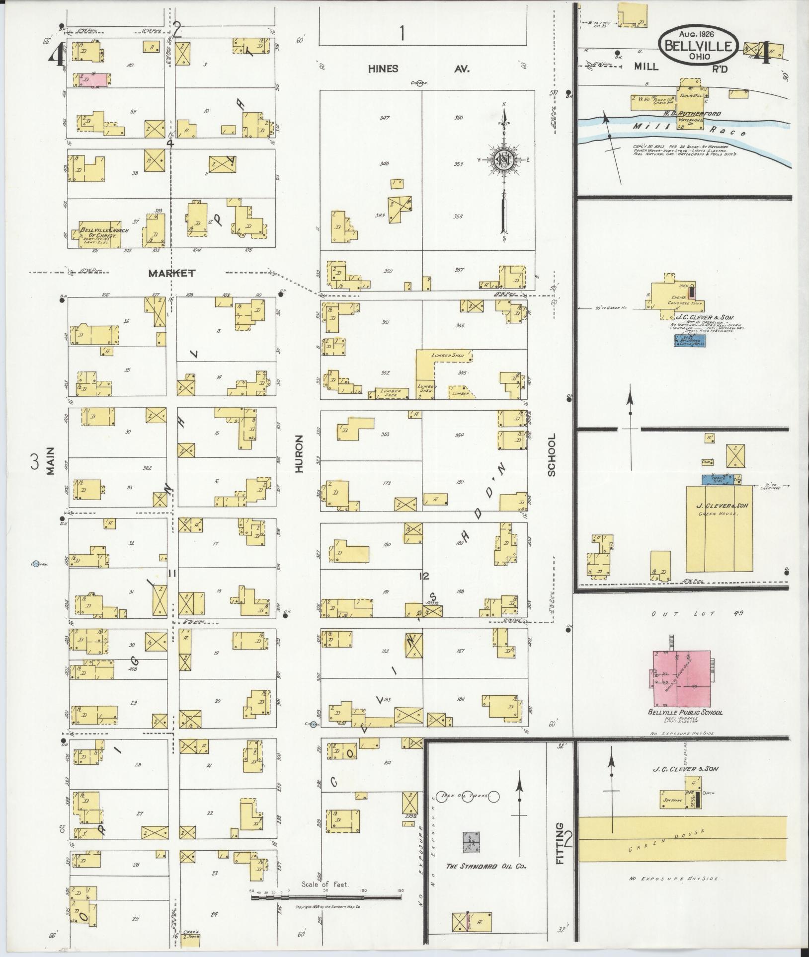 Sanborn Fire Insurance Map from Bellville, Richland County, Ohio (1926), Sheet #0004 - Historic Sanborn Fire Insurance Map Print, vintage old map wall art, antique decor, genealogy gift, Ohio Ohio map