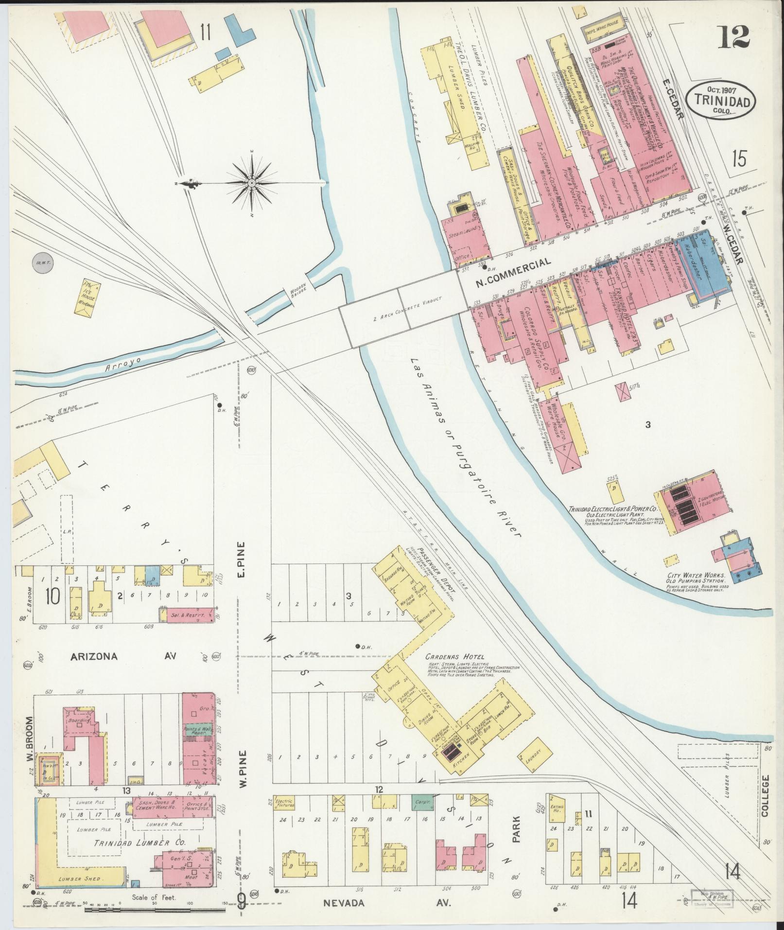 Sanborn Fire Insurance Map from Trinidad, Las Animas County, Colorado (1907), Sheet #0012 - Historic Sanborn Fire Insurance Map Print, vintage old map wall art, antique decor, genealogy gift, Colorado Colorado map
