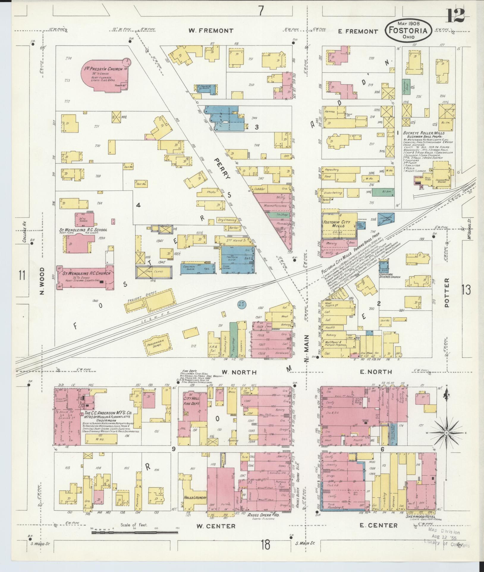 Sanborn Fire Insurance Map from Fostoria, Seneca, Hancock, And Wood Counties, Ohio (1908), Sheet #0012 - Historic Sanborn Fire Insurance Map Print, vintage old map wall art, antique decor, genealogy gift, Ohio Ohio map