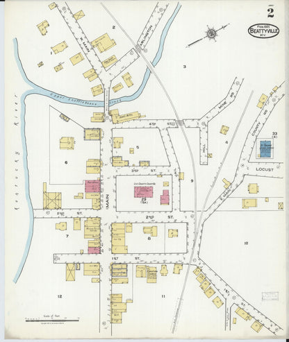 Sanborn Fire Insurance Map from Beattyville, Lee County, Kentucky (1921), Sheet #0002 - Complete Map Set gallery image, historic Sanborn map, vintage wall art, Kentucky Kentucky