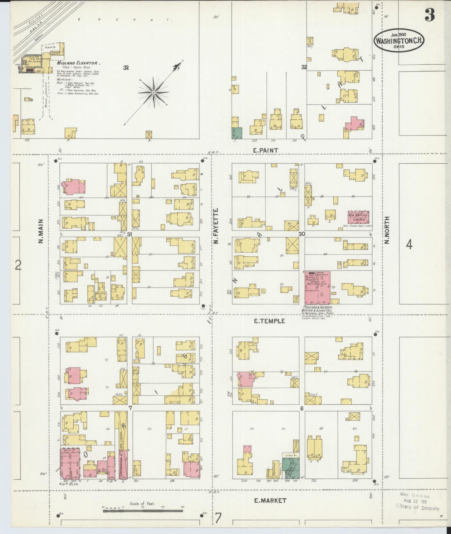 Sanborn Fire Insurance Map from Washington Court House, Fayette County, Ohio (1900), Sheet #0003 - Historic Sanborn Fire Insurance Map Print, vintage old map wall art, antique decor, genealogy gift, Ohio Ohio map