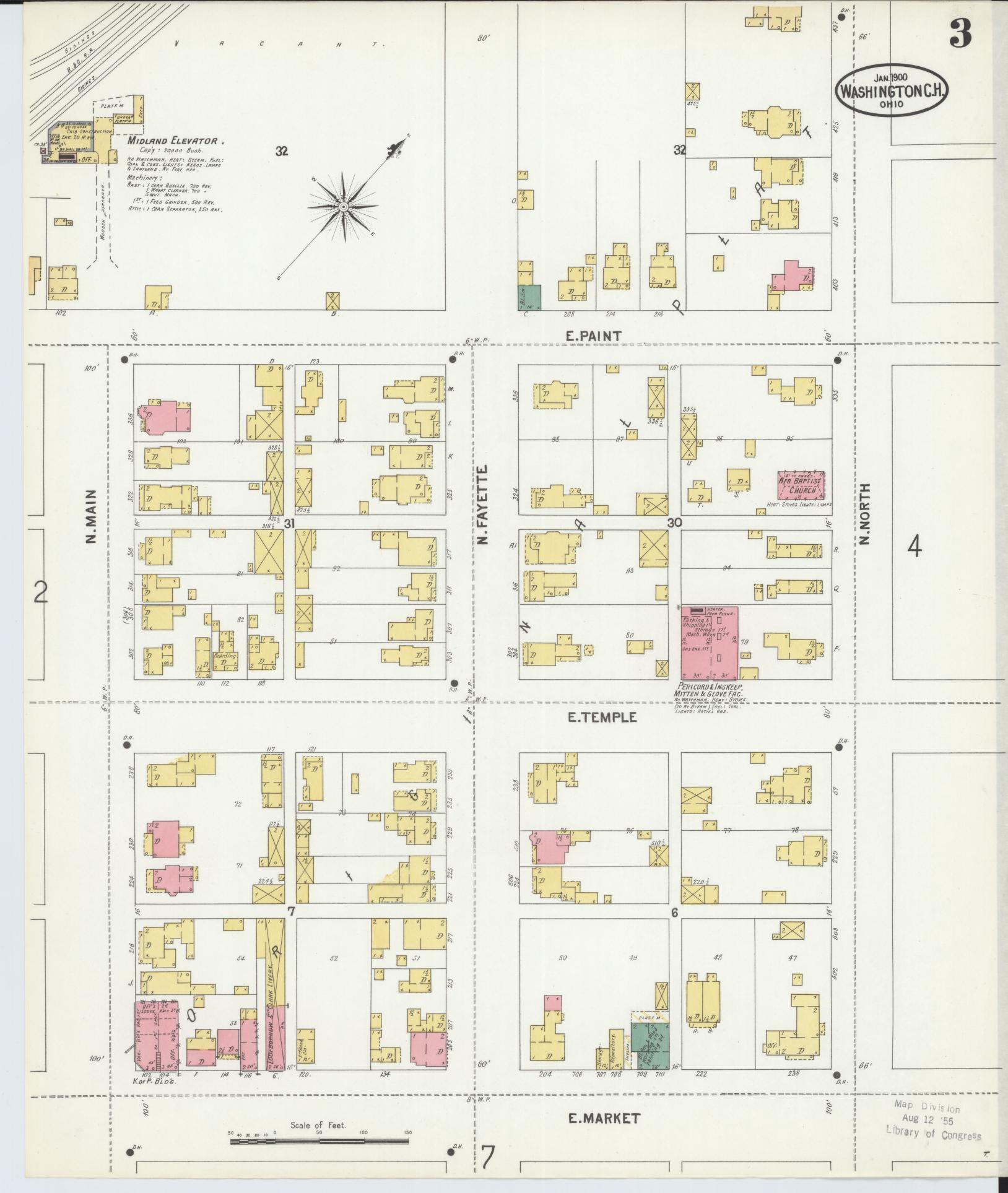 Sanborn Fire Insurance Map from Washington Court House, Fayette County, Ohio (1900), Sheet #0003 - Historic Sanborn Fire Insurance Map Print, vintage old map wall art, antique decor, genealogy gift, Ohio Ohio map