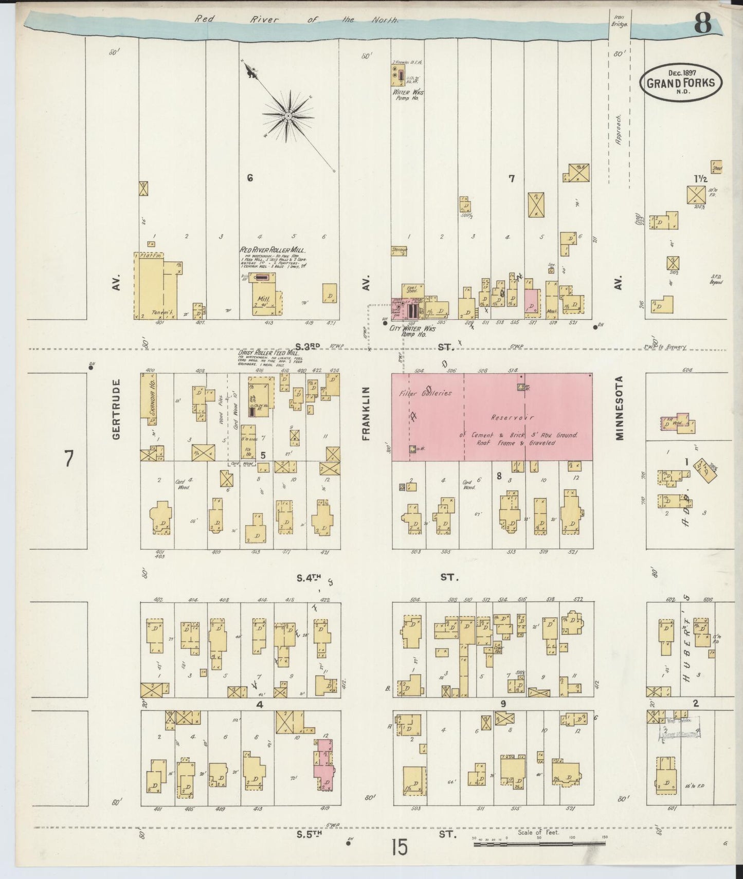 Sanborn Fire Insurance Map from Grand Forks, Grand Forks County, North Dakota (1897), Sheet #0008 - Complete Map Set gallery image, historic Sanborn map, vintage wall art, North Dakota North Dakota
