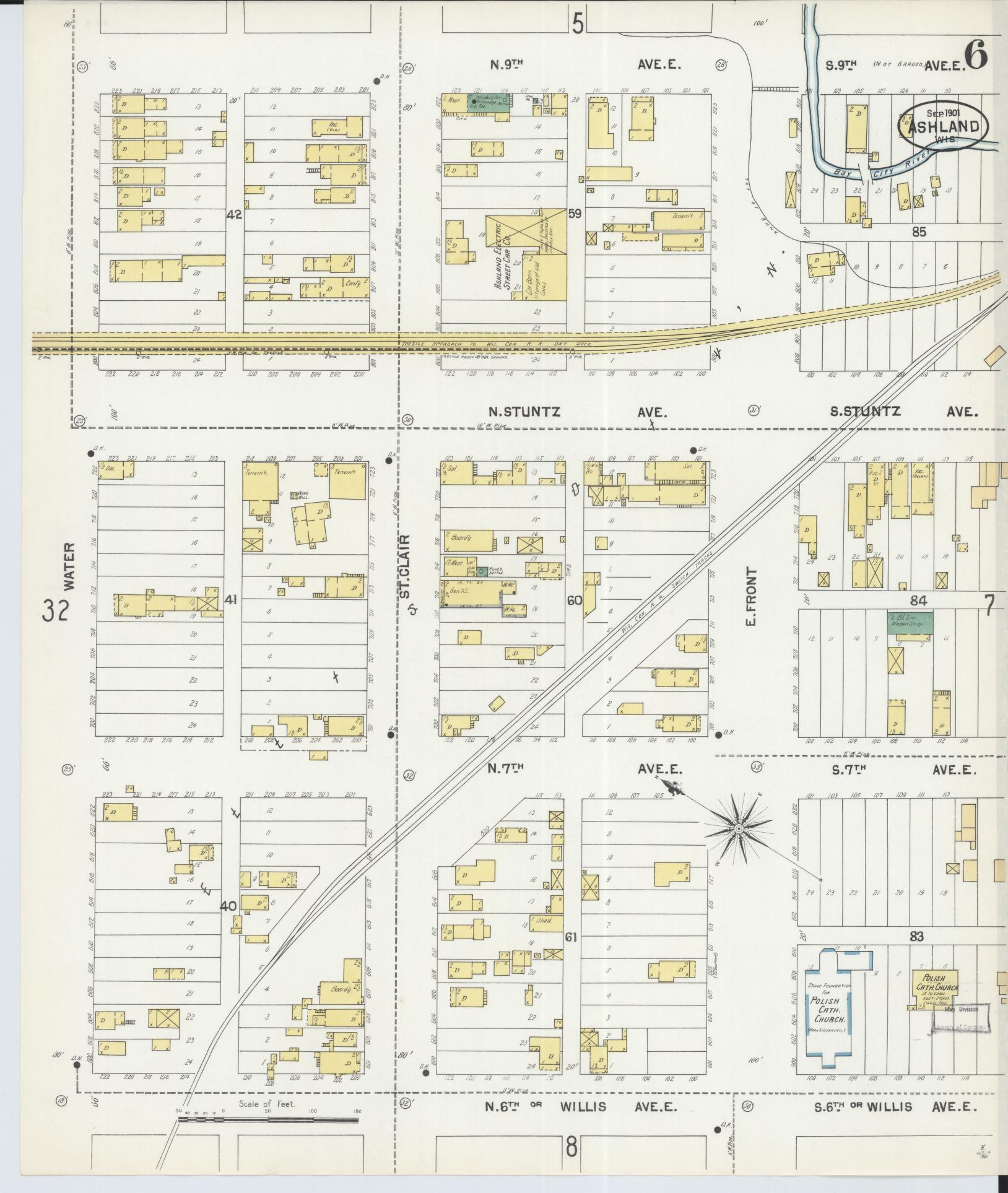 Sanborn Fire Insurance Map from Ashland, Ashland County, Wisconsin (1901), Sheet #0006 - Complete Map Set gallery image, historic Sanborn map, vintage wall art, Wisconsin Wisconsin