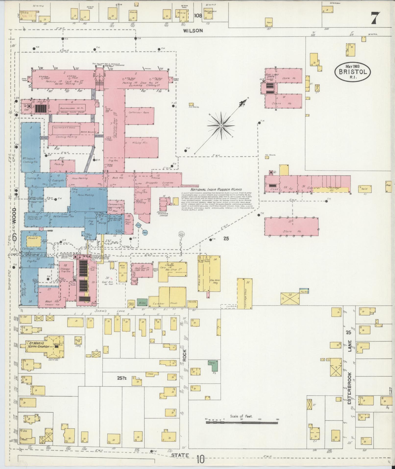Sanborn Fire Insurance Map from Bristol, Bristol County, Rhode Island (1903), Sheet #0007 - Historic Sanborn Fire Insurance Map Print, vintage old map wall art, antique decor, genealogy gift, Rhode Island Rhode Island map