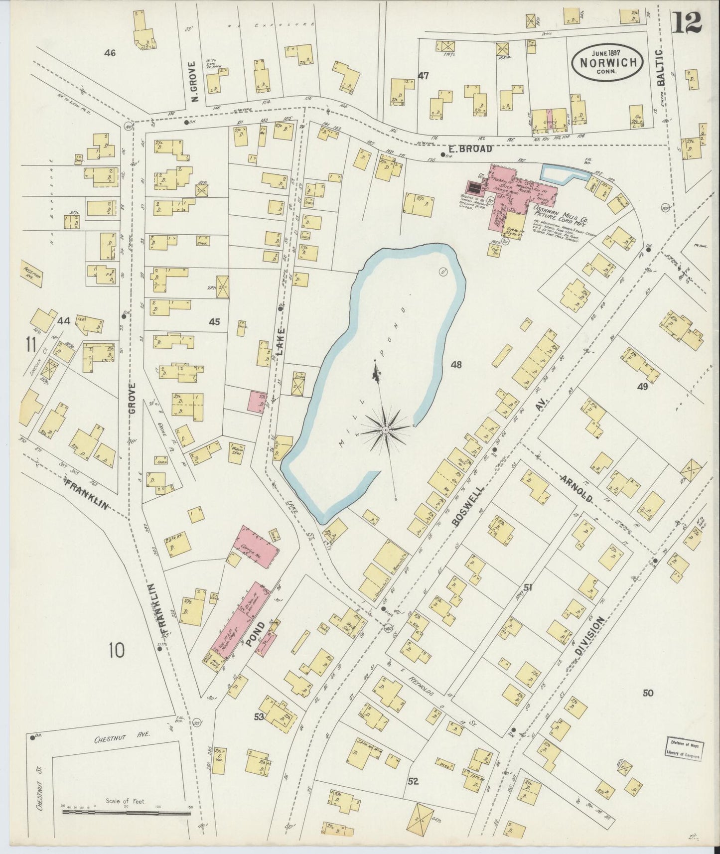 Sanborn Fire Insurance Map from Norwich, New London County, Connecticut (1897), Sheet #0012 - Complete Map Set gallery image, historic Sanborn map, vintage wall art, Connecticut Connecticut