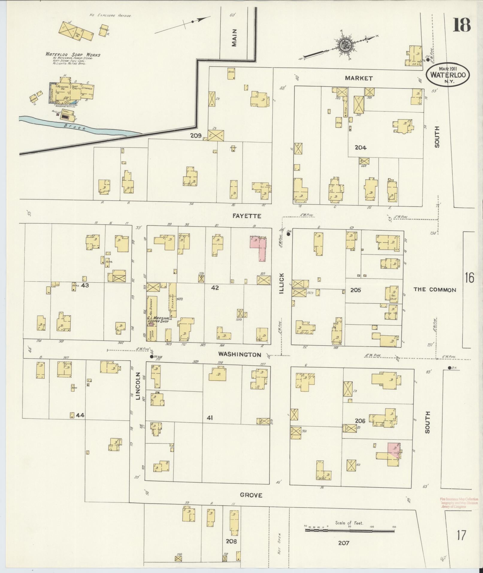 Sanborn Fire Insurance Map from Waterloo, Seneca County, New York (1911), Sheet #0018 - Complete Map Set gallery image, historic Sanborn map, vintage wall art, New York New York