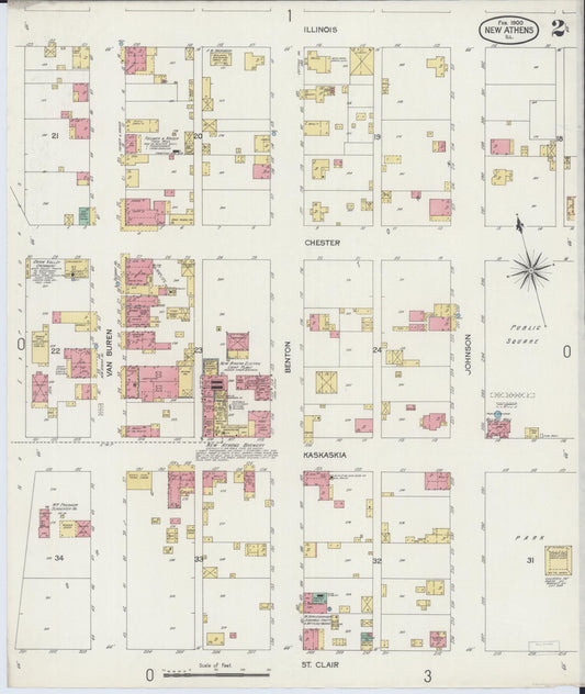 Sanborn Fire Insurance Map from New Athens, Saint Clair County, Illinois (1900), Sheet #0002 - Historic Sanborn Fire Insurance Map Print, vintage old map wall art, antique decor, genealogy gift, Illinois Illinois map