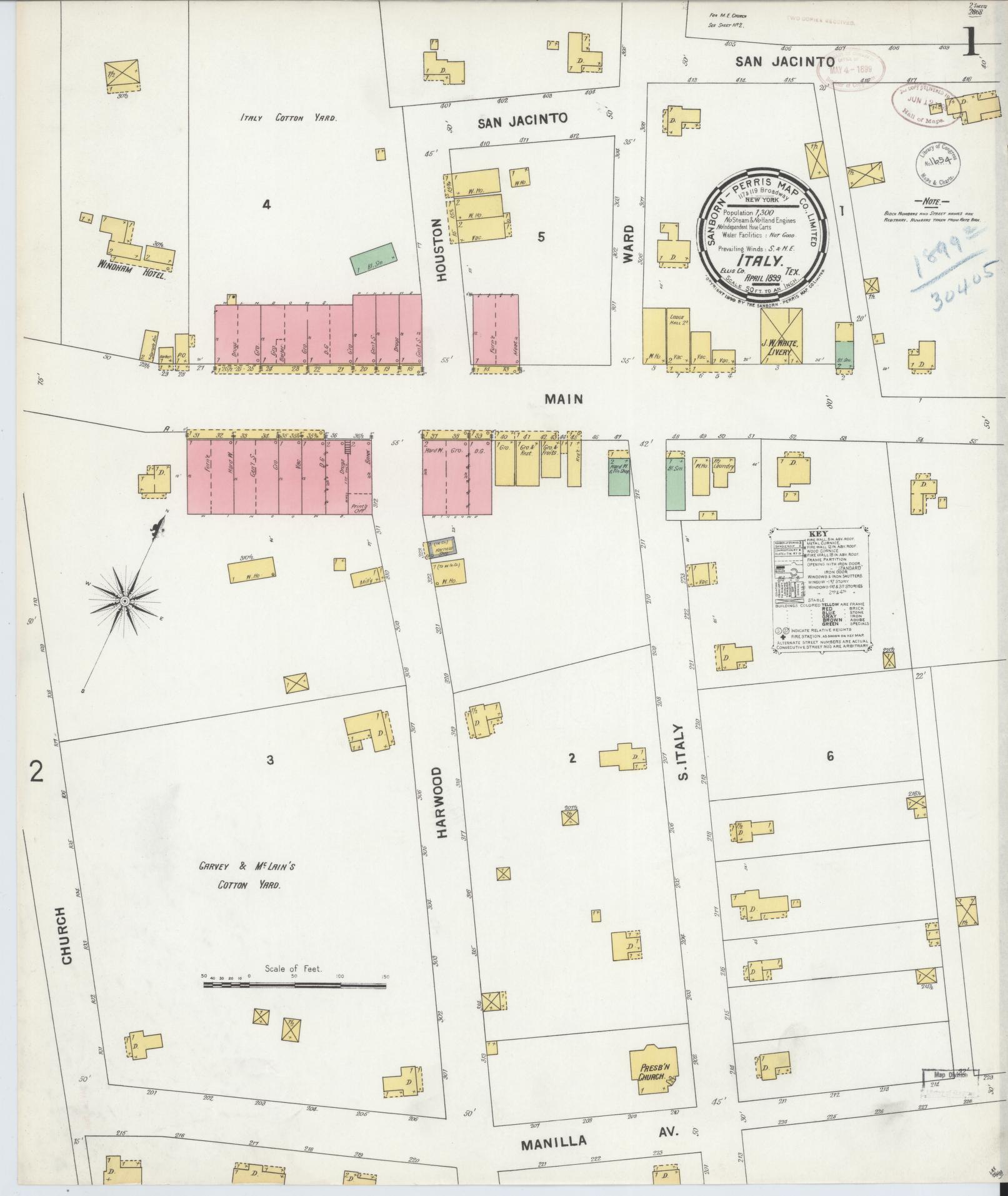 Sanborn Fire Insurance Map from Italy, Ellis County, Texas (1899), Sheet #0001 - Complete Map Set gallery image, historic Sanborn map, vintage wall art, Texas Texas