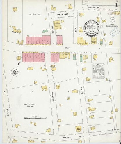 Sanborn Fire Insurance Map from Italy, Ellis County, Texas (1899), Sheet #0001 - Complete Map Set gallery image, historic Sanborn map, vintage wall art, Texas Texas
