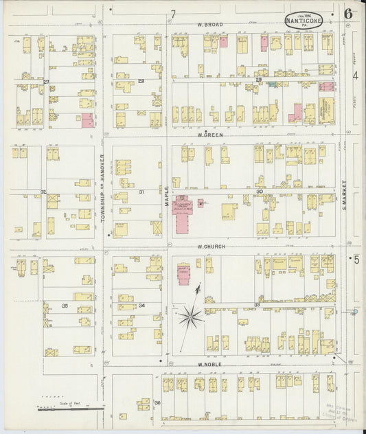Sanborn Fire Insurance Map from Nanticoke, Luzerne County, Pennsylvania (1896), Sheet #0006 - Historic Sanborn Fire Insurance Map Print, vintage old map wall art, antique decor, genealogy gift, Pennsylvania Pennsylvania map