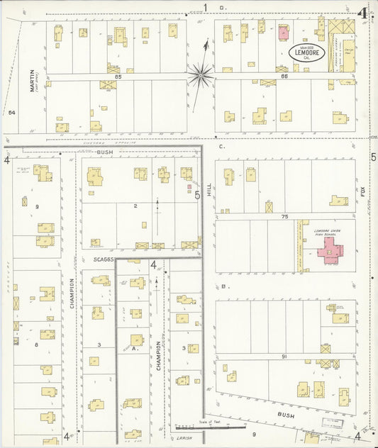 Sanborn Fire Insurance Map from Lemoore, Kings County, California (1909), Sheet #0004 - Historic Sanborn Fire Insurance Map Print, vintage old map wall art, antique decor, genealogy gift, California California map