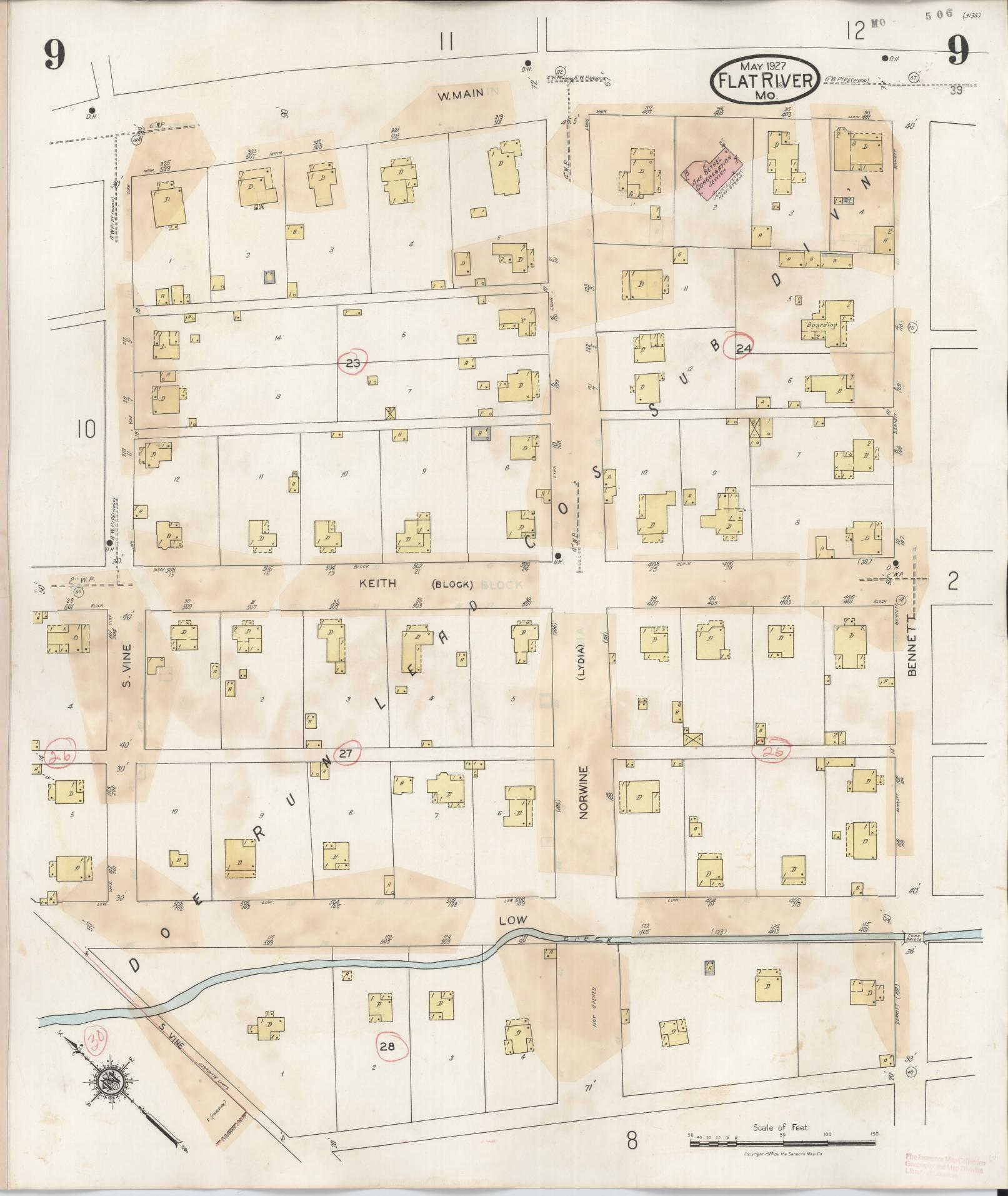 Sanborn Fire Insurance Map from Flat River, Saint Francois County, Missouri (1938), Sheet #0009 - Historic Sanborn Fire Insurance Map Print, vintage old map wall art, antique decor, genealogy gift, Missouri Missouri map