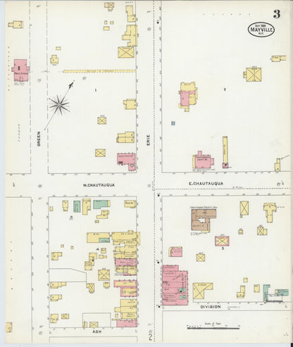 Sanborn Fire Insurance Map from Mayville, Chautauqua County, New York (1905), Sheet #0003 - Historic Sanborn Fire Insurance Map Print, vintage old map wall art, antique decor, genealogy gift, New York New York map