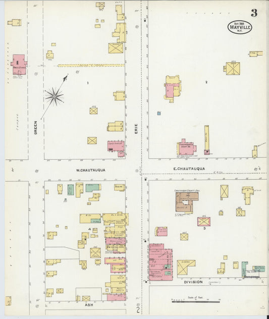 Sanborn Fire Insurance Map from Mayville, Chautauqua County, New York (1905), Sheet #0003 - Historic Sanborn Fire Insurance Map Print, vintage old map wall art, antique decor, genealogy gift, New York New York map