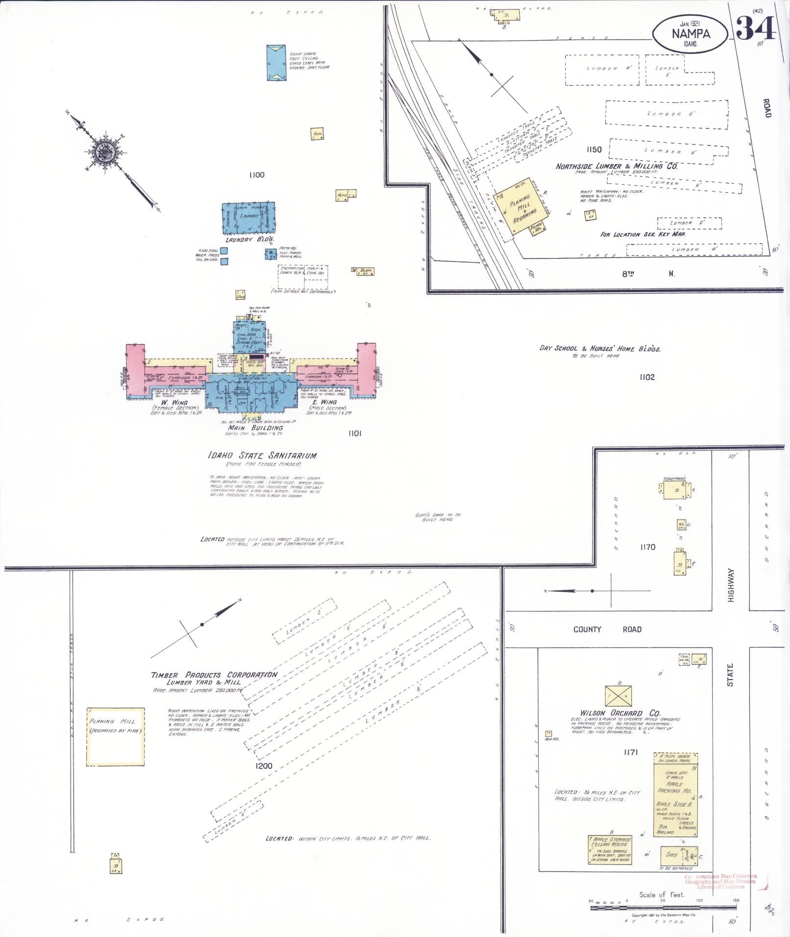 Sanborn Fire Insurance Map from Nampa, Canyon County, Idaho (1921), Sheet #0034 - Complete Map Set gallery image, historic Sanborn map, vintage wall art, Idaho Idaho