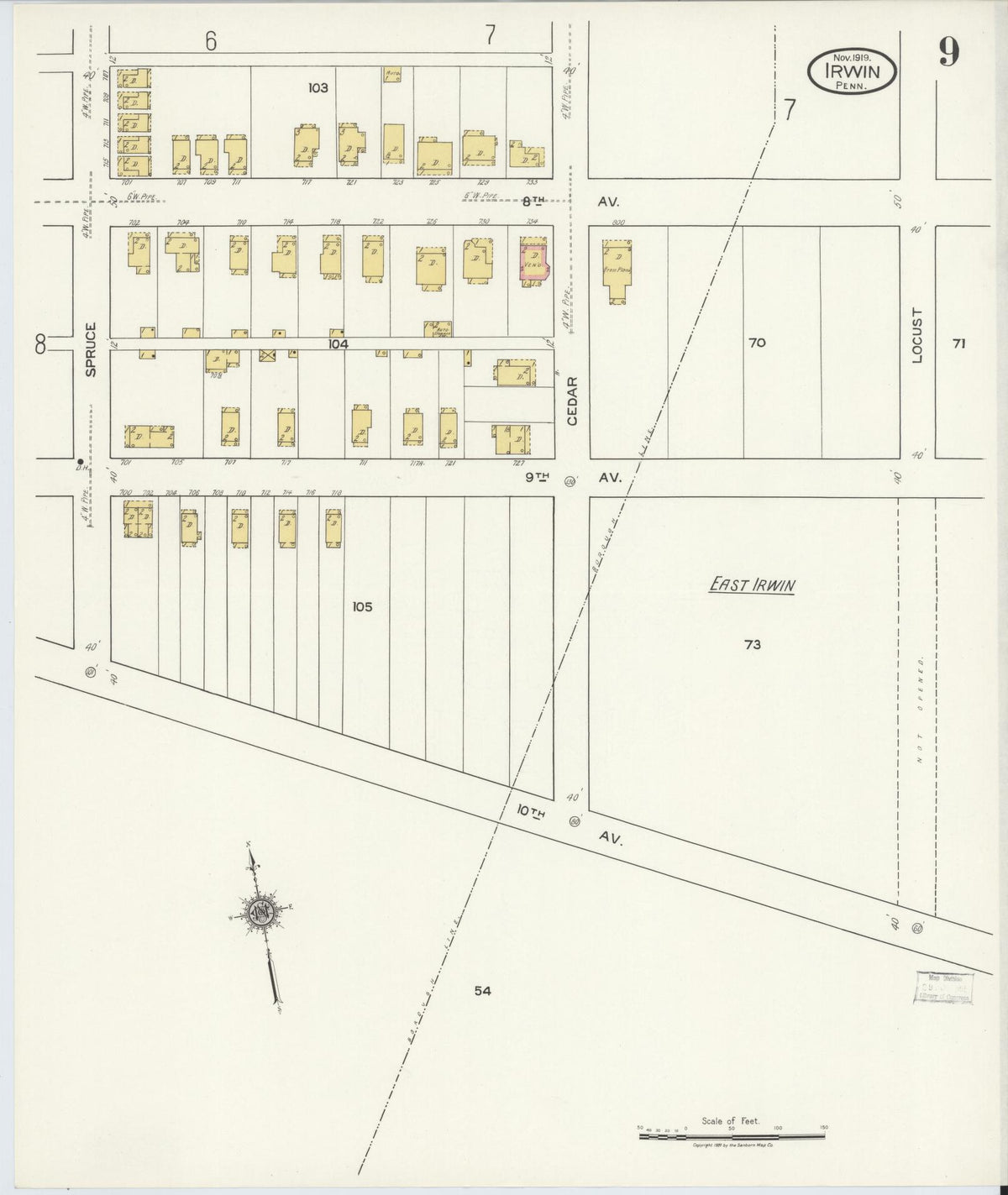 Sanborn Fire Insurance Map from Irwin, Westmoreland County, Pennsylvania (1919), Sheet #0009 - Complete Map Set gallery image, historic Sanborn map, vintage wall art, Pennsylvania Pennsylvania