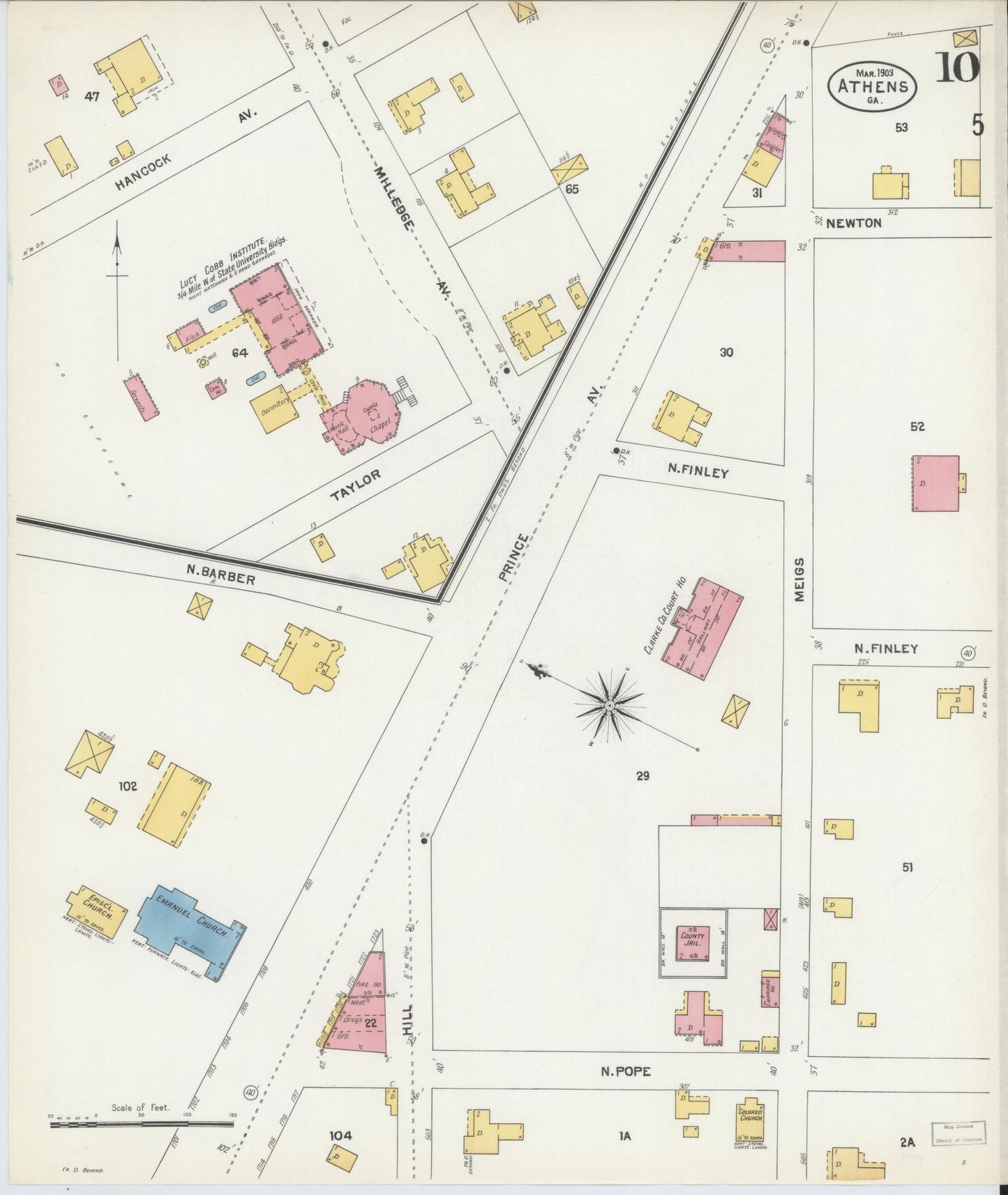 Sanborn Fire Insurance Map from Athens, Clarke County, Georgia (1903), Sheet #0010 - Complete Map Set gallery image, historic Sanborn map, vintage wall art, Georgia Georgia
