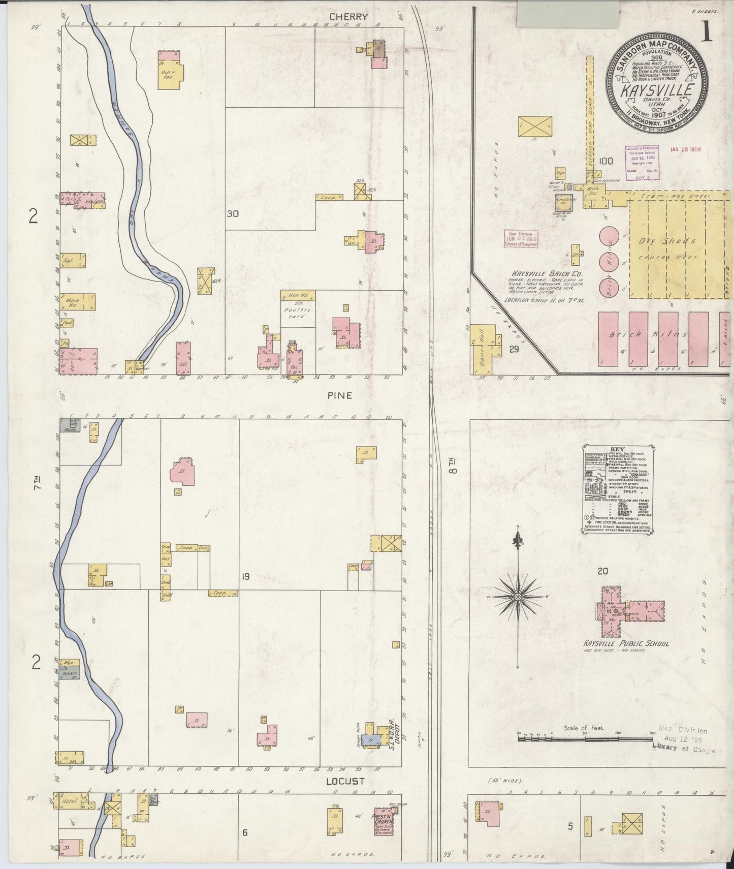 Sanborn Fire Insurance Map from Kaysville, Davis County, Utah (1907), Sheet #0001 - Complete Map Set gallery image, historic Sanborn map, vintage wall art, Utah Utah