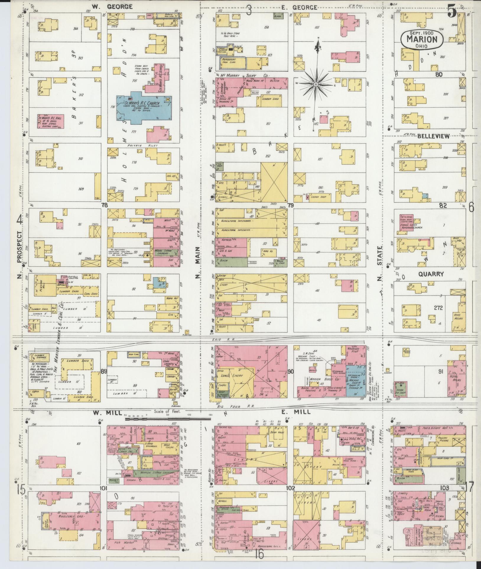 Sanborn Fire Insurance Map from Marion, Marion County, Ohio (1900), Sheet #0005 - Complete Map Set gallery image, historic Sanborn map, vintage wall art, Ohio Ohio