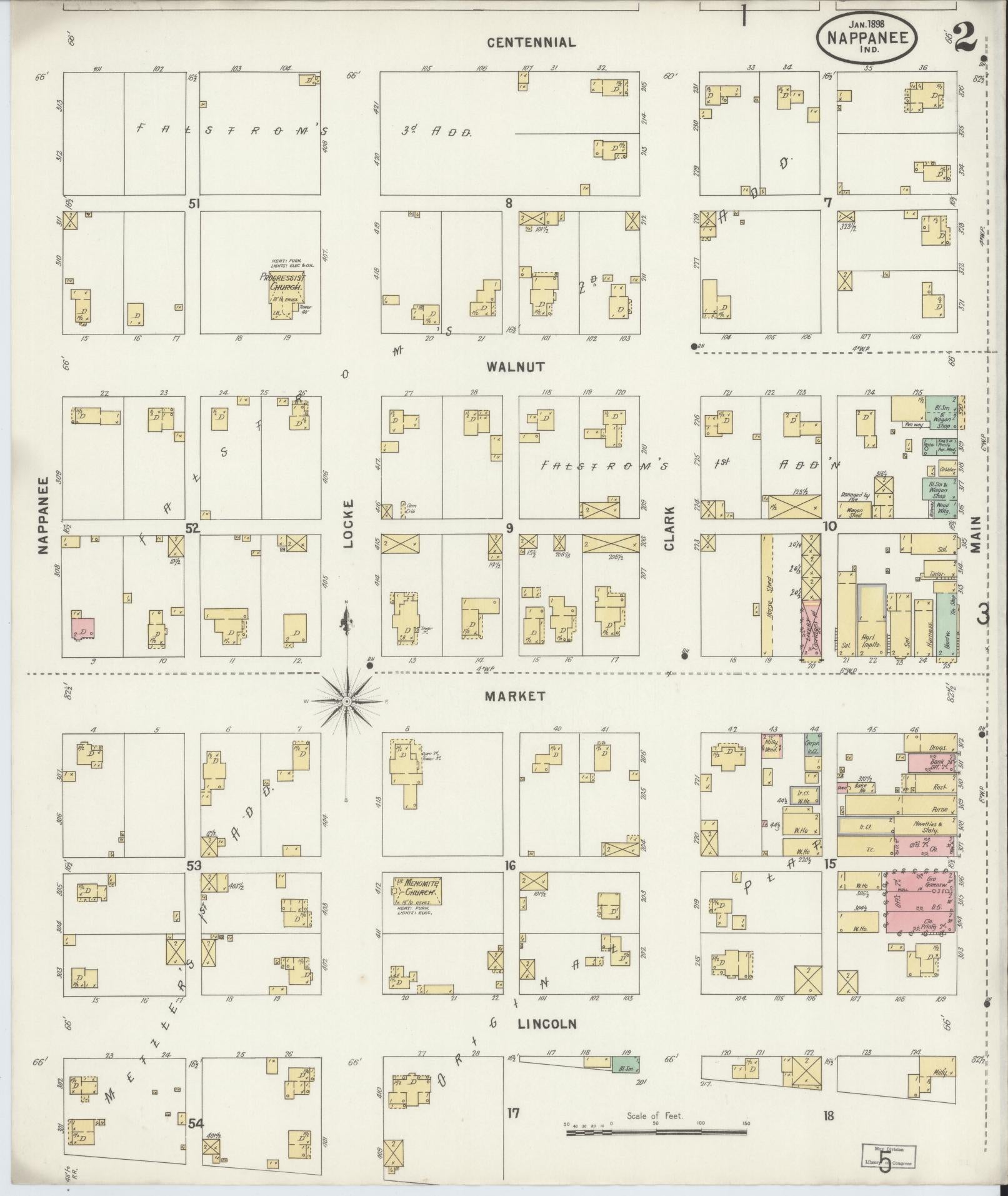 Sanborn Fire Insurance Map from Nappanee, Elkhart County, Indiana (1898), Sheet #0002 - Complete Map Set gallery image, historic Sanborn map, vintage wall art, Indiana Indiana