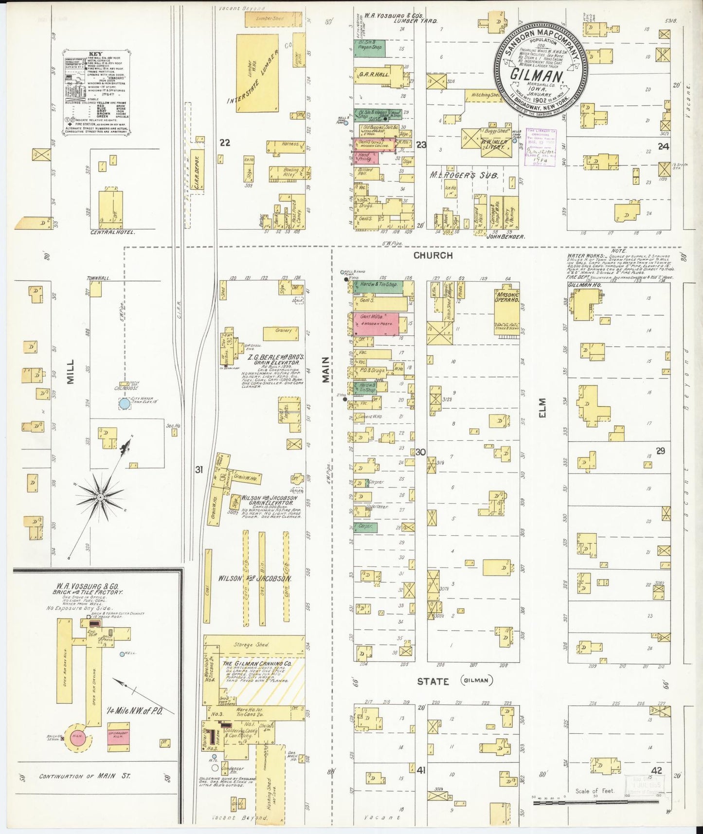 Sanborn Fire Insurance Map from Gilman, Marshall County, Iowa (1902), Sheet #0001 - Historic Sanborn Fire Insurance Map Print, vintage old map wall art