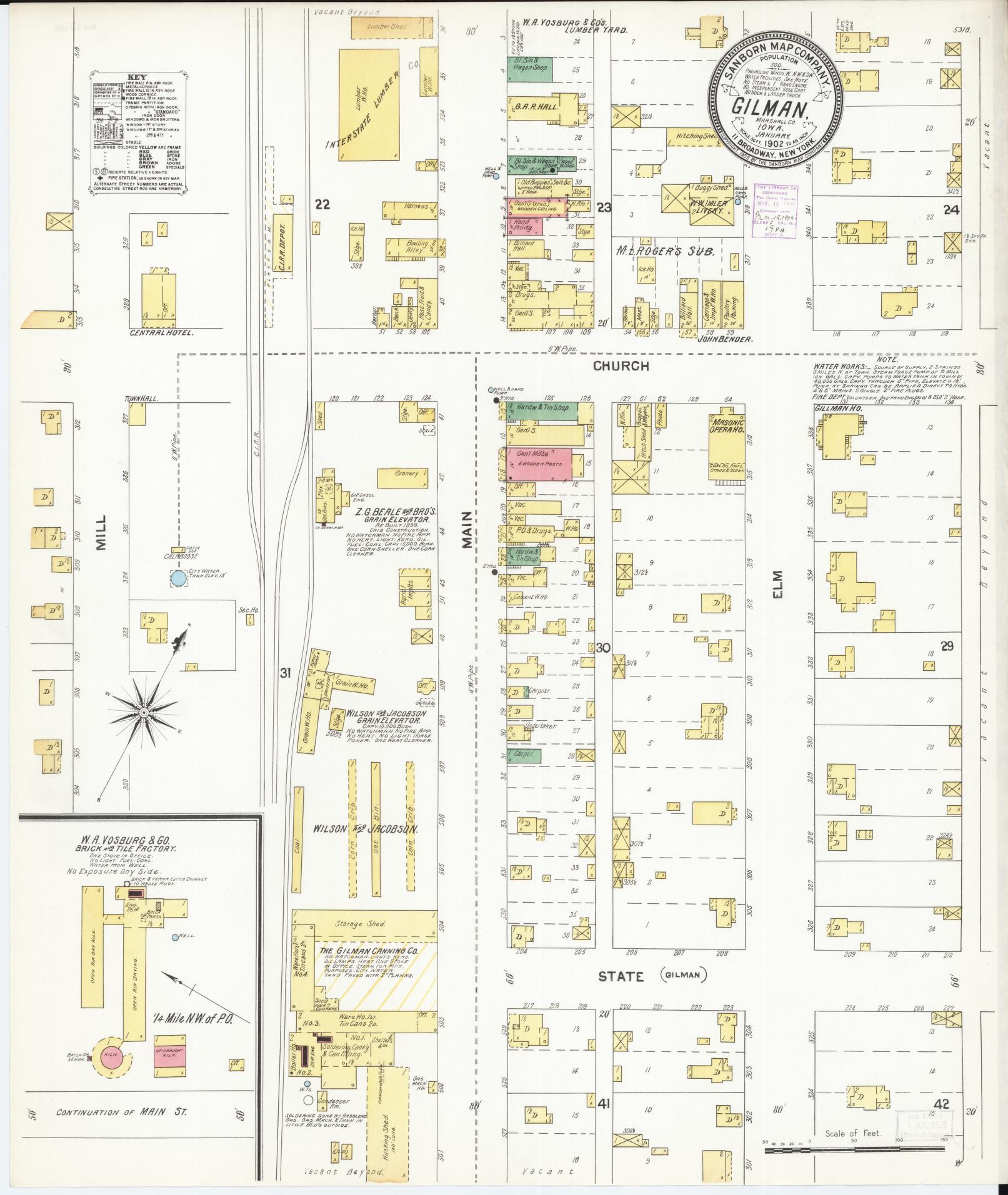 Sanborn Fire Insurance Map from Gilman, Marshall County, Iowa (1902), Sheet #0001 - Historic Sanborn Fire Insurance Map Print, vintage old map wall art
