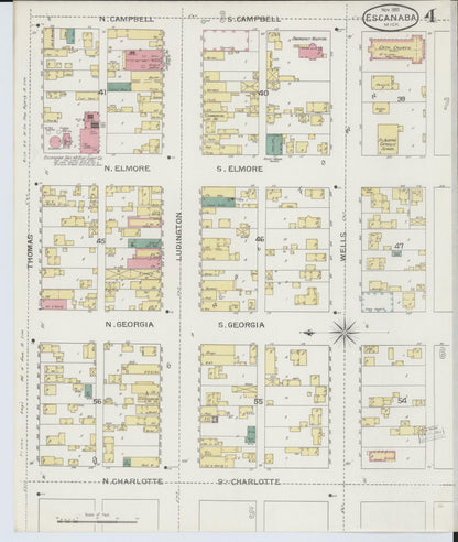 Sanborn Fire Insurance Map from Escanaba, Delta County, Michigan (1893), Sheet #0004 - Complete Map Set gallery image, historic Sanborn map, vintage wall art, Michigan Michigan