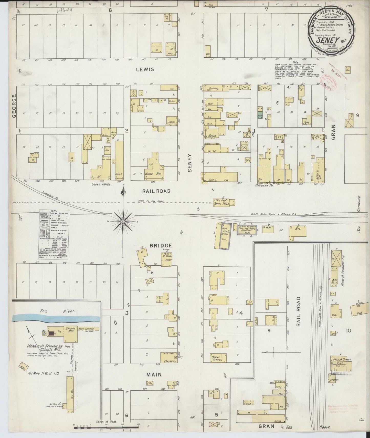 Sanborn Fire Insurance Map from Seney, Schoolcraft County, Michigan (1895), Sheet #0001 - Historic Sanborn Fire Insurance Map Print, vintage old map wall art, antique decor, genealogy gift, Michigan Michigan map