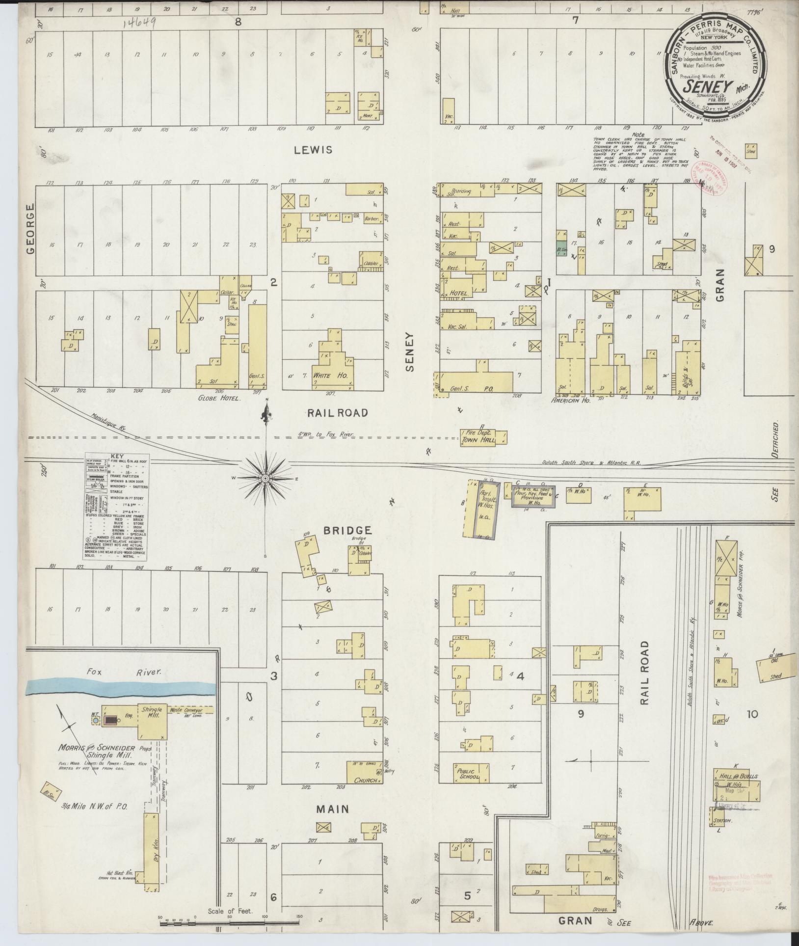 Sanborn Fire Insurance Map from Seney, Schoolcraft County, Michigan (1895), Sheet #0001 - Historic Sanborn Fire Insurance Map Print, vintage old map wall art, antique decor, genealogy gift, Michigan Michigan map
