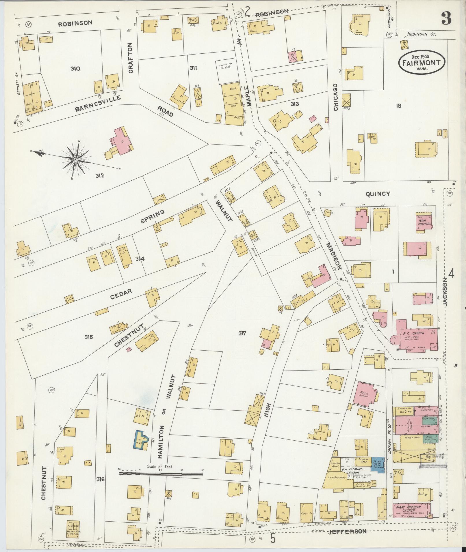 Sanborn Fire Insurance Map from Fairmont, Marion County, West Virginia (1906), Sheet #0003 - Complete Map Set gallery image, historic Sanborn map, vintage wall art, West Virginia West Virginia