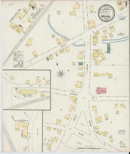 Sanborn Fire Insurance Map from Walpole, Norfolk County, Massachusetts (1894), Sheet #0001 - Historic Sanborn Fire Insurance Map Print, vintage old map wall art, antique decor, genealogy gift, Massachusetts Massachusetts map