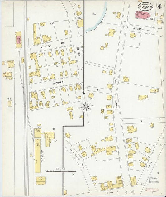 Sanborn Fire Insurance Map from Roslyn, Nassau County, New York (1902), Sheet #0004 - Historic Sanborn Fire Insurance Map Print, vintage old map wall art, antique decor, genealogy gift, New York New York map