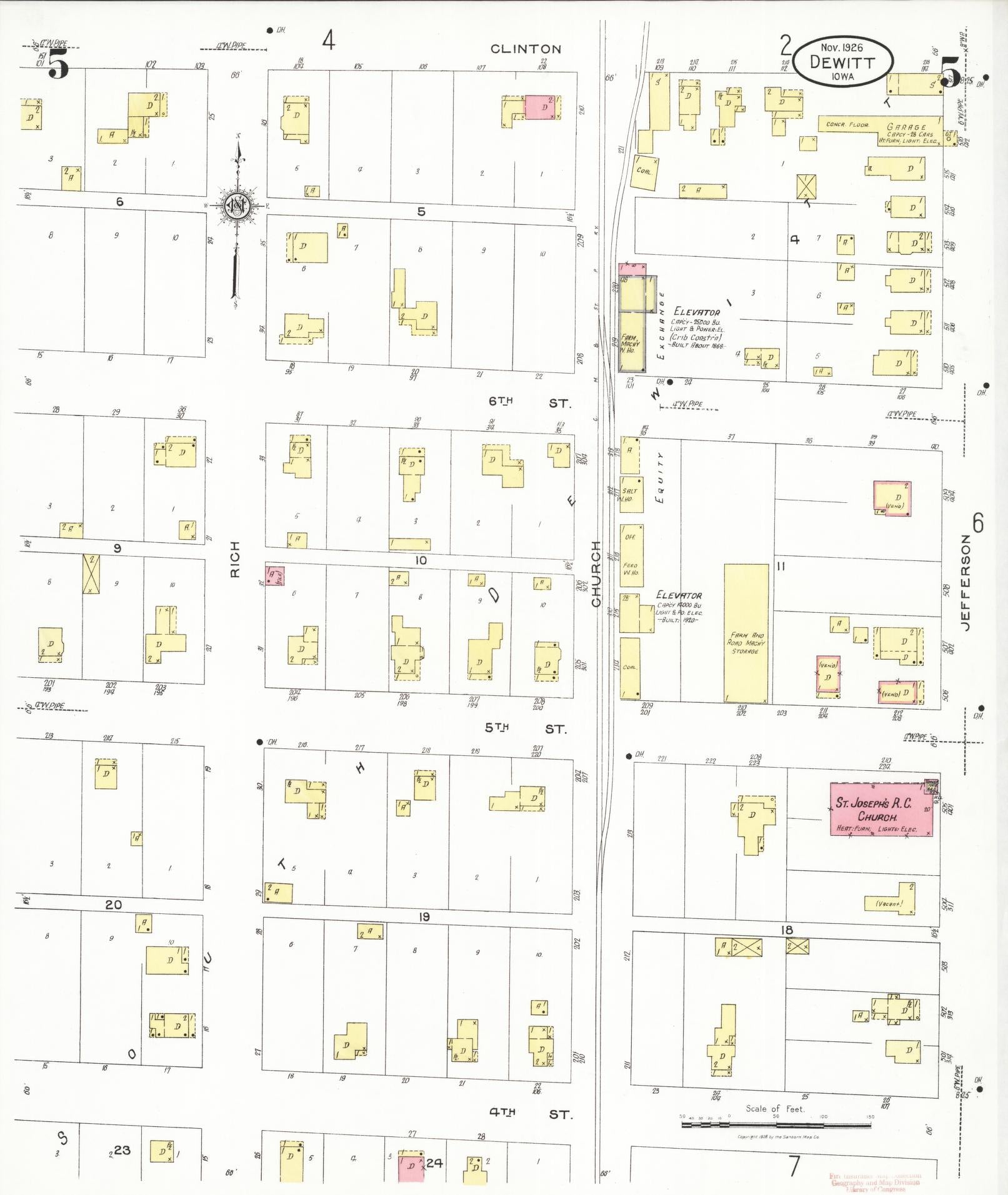 Sanborn Fire Insurance Map from De Witt, Clinton County, Iowa (1926), Sheet #0005 - Historic Sanborn Fire Insurance Map Print, vintage old map wall art