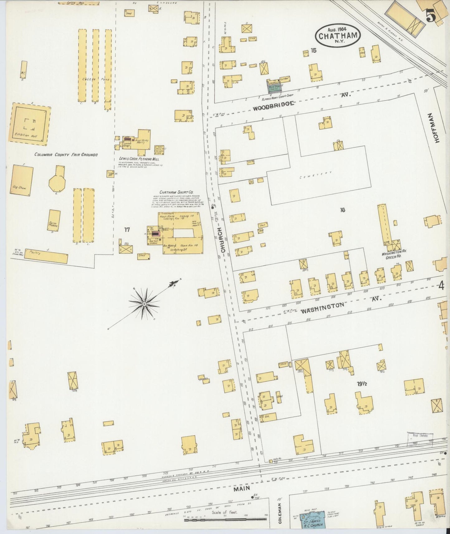 Sanborn Fire Insurance Map from Chatham, Columbia County, New York (1904), Sheet #0005 - Complete Map Set gallery image, historic Sanborn map, vintage wall art, New York New York