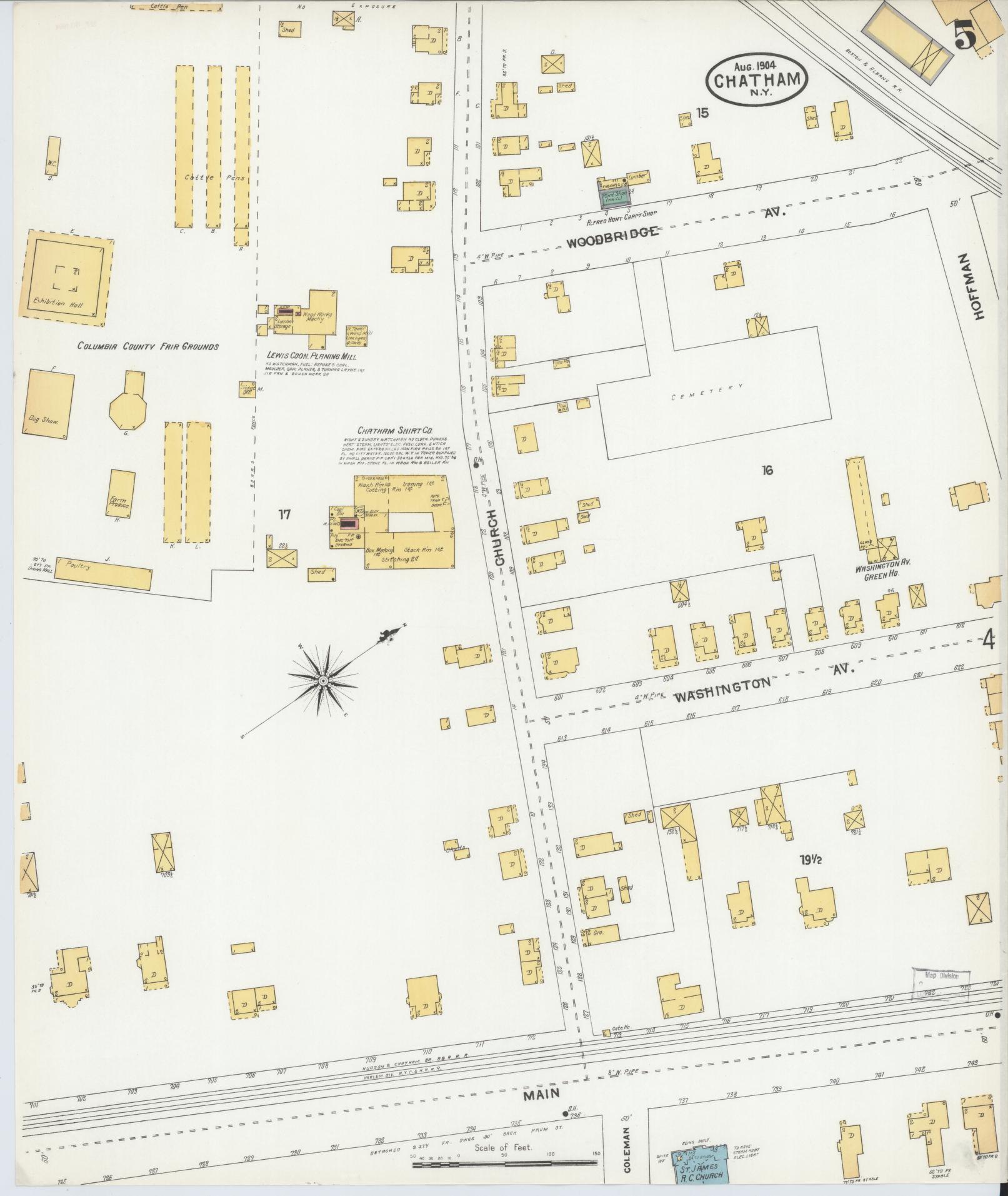 Sanborn Fire Insurance Map from Chatham, Columbia County, New York (1904), Sheet #0005 - Complete Map Set gallery image, historic Sanborn map, vintage wall art, New York New York