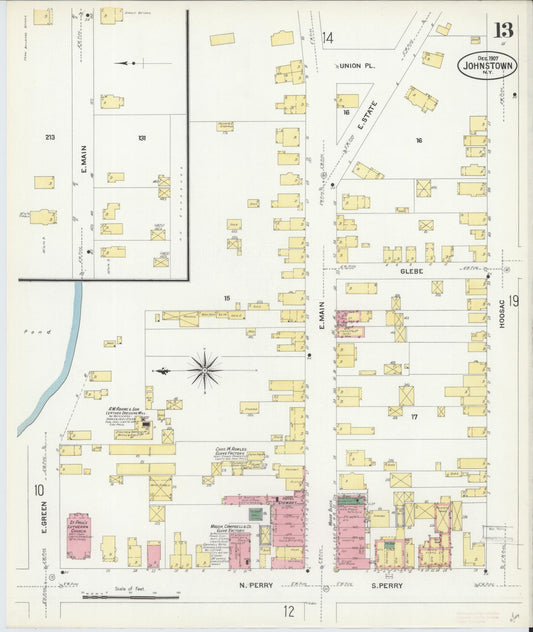 Sanborn Fire Insurance Map from Johnstown, Fulton County, New York (1907), Sheet #0013 - Historic Sanborn Fire Insurance Map Print, vintage old map wall art, antique decor, genealogy gift, New York New York map