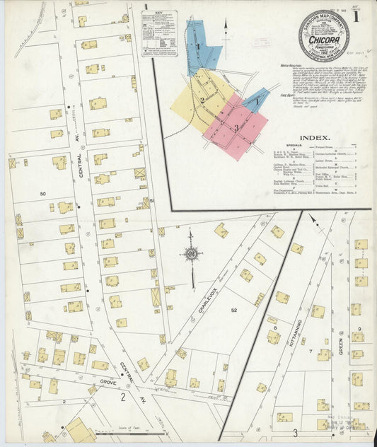 Sanborn Fire Insurance Map from Chicora, Butler County, Pennsylvania (1912), Sheet #0001 - Historic Sanborn Fire Insurance Map Print, vintage old map wall art, antique decor, genealogy gift, Pennsylvania Pennsylvania map