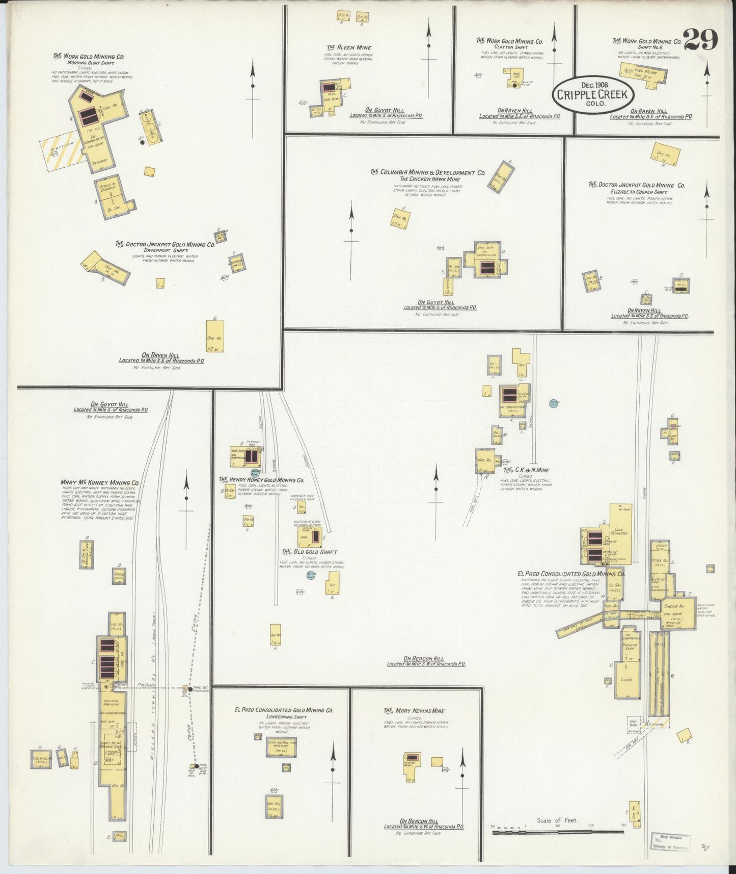 Sanborn Fire Insurance Map from Cripple Creek, Teller County, Colorado (1908), Sheet #0029 - Complete Map Set gallery image, historic Sanborn map, vintage wall art, Colorado Colorado