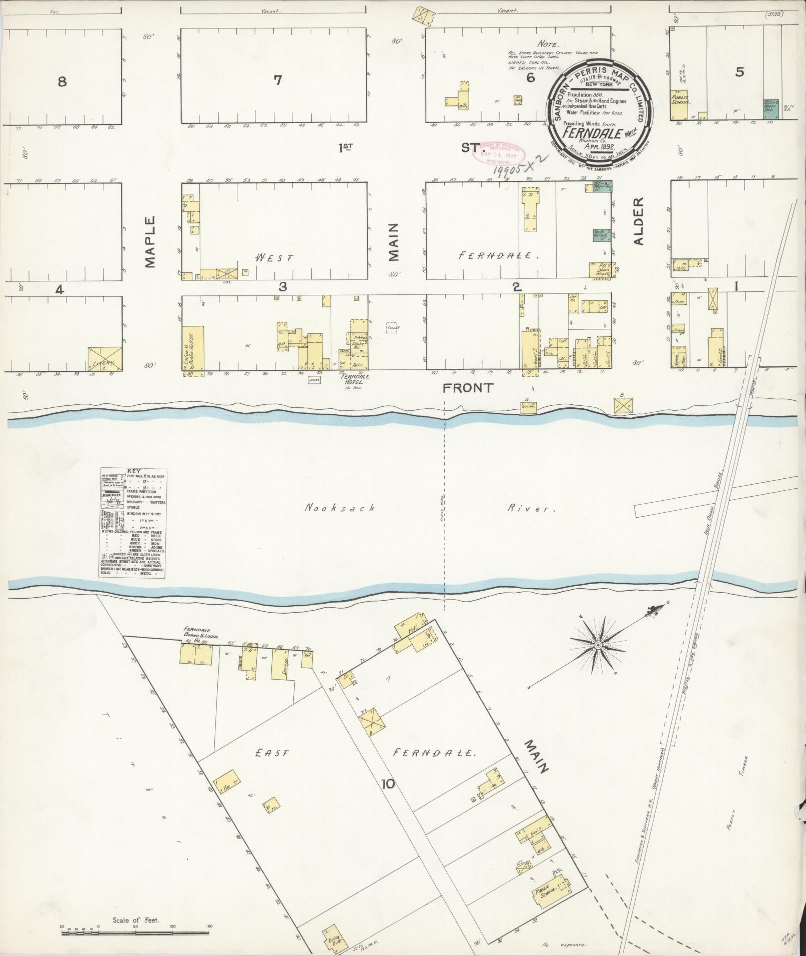 Sanborn Fire Insurance Map from Ferndale, Whatcom County, Washington (1892), Sheet #0001 - Historic Sanborn Fire Insurance Map Print, vintage old map wall art, antique decor, genealogy gift, Washington Washington map